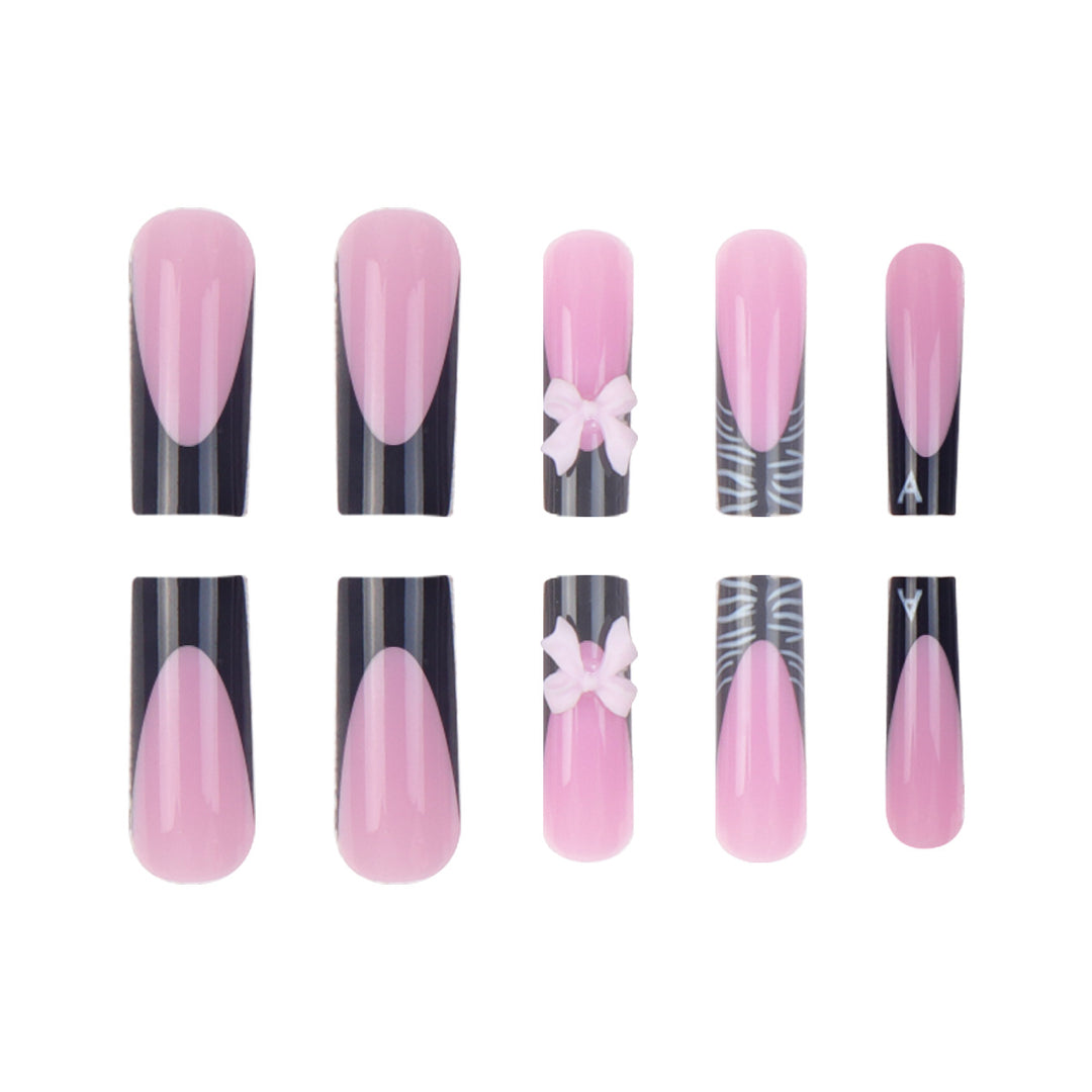 Stylish Artistic Press-On Nails with 3D Bow Design Kalsten