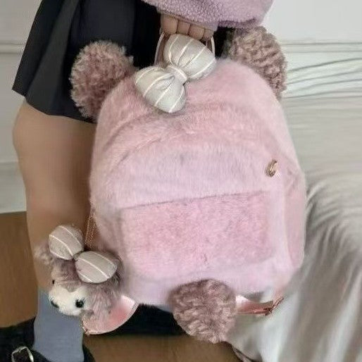 Plush backpack with cute animal ears and pompom Kalsten