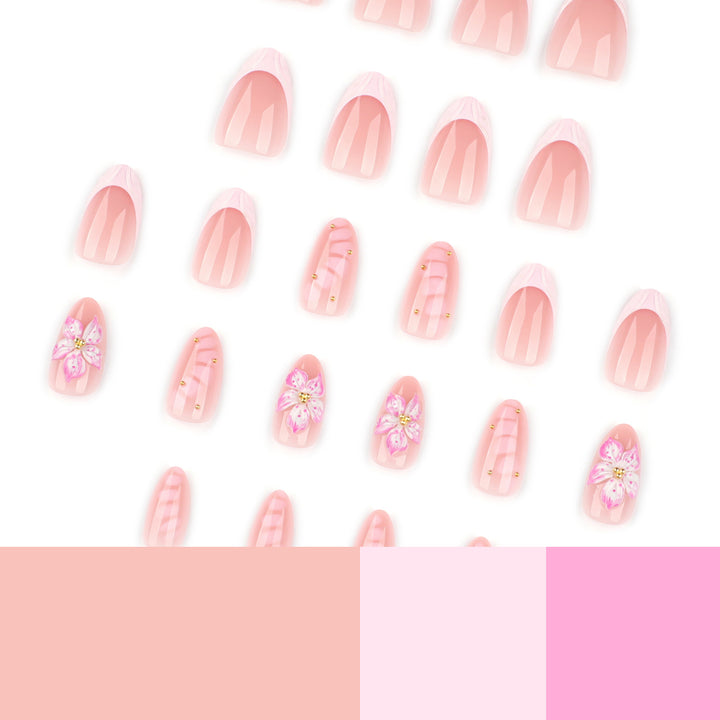 Artful Nail Extensions with Floral Design and Glitter Accents Kalsten