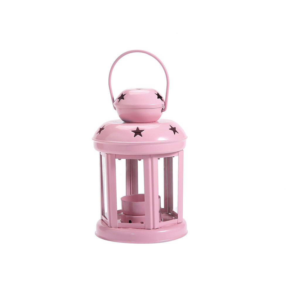 Hexagonal Glass-Paneled Metal Tealight Lantern with Star Vent Cutouts Kalsten