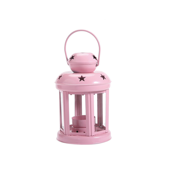 Hexagonal Glass-Paneled Metal Tealight Lantern with Star Vent Cutouts Kalsten