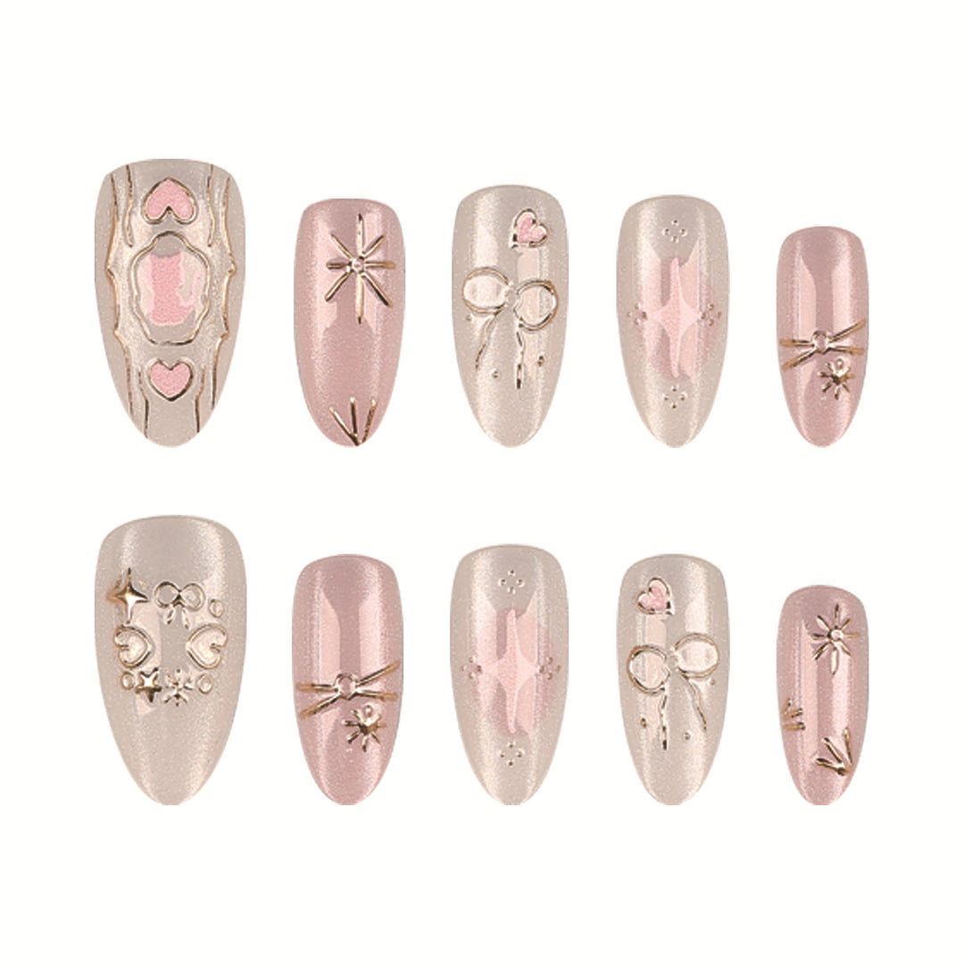 Elegant Press-On Nail Set with Decorative Accents