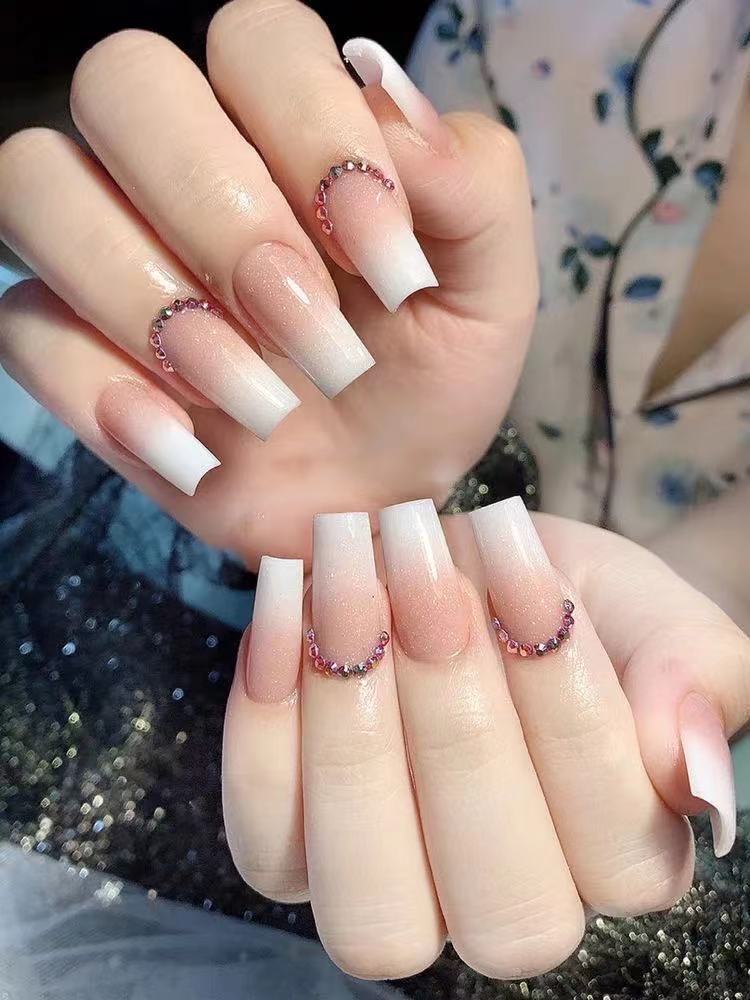 Elegant Glossy French Tip Press-On Nails Kalsten