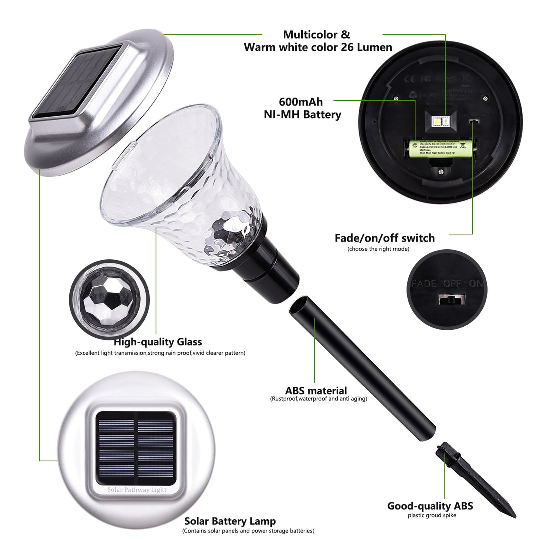 Solar LED Projecting Pathway Stake Lights With Color-Changing Crystal Lens And Dusk-To-Dawn Sensor Kalsten
