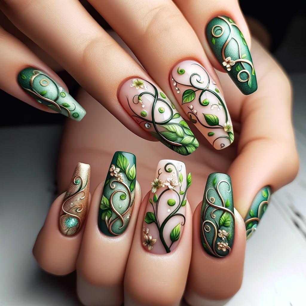 Artificial Nails Set with Floral Designs Kalsten