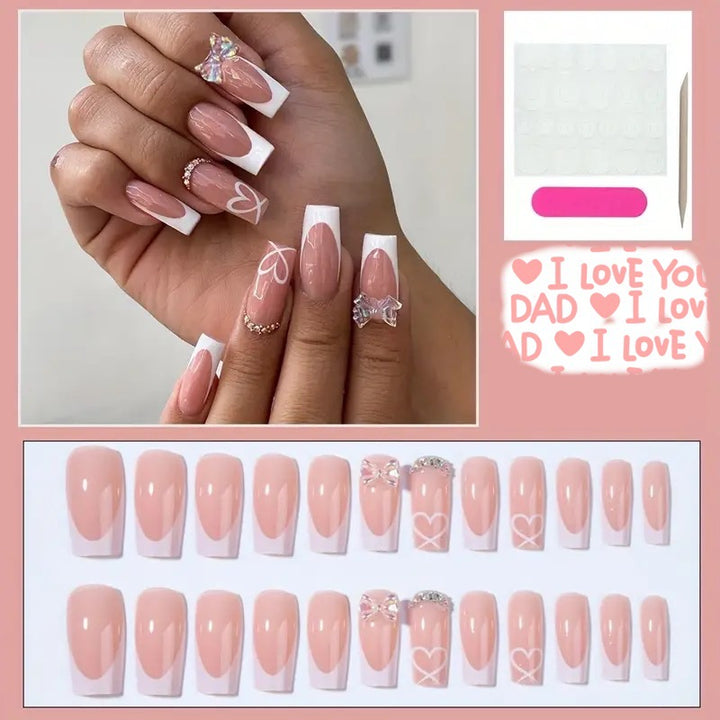 Acrylic nail set with elegant butterfly accents and rhinestones Kalsten
