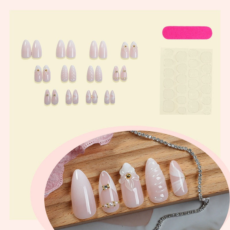 Artificial nail set with elegant floral design and luxurious accents Kalsten