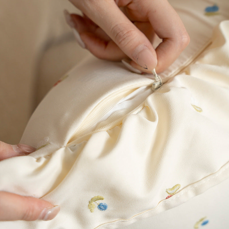 Square embroidered cushion cover made of cotton blend with frill edge Kalsten