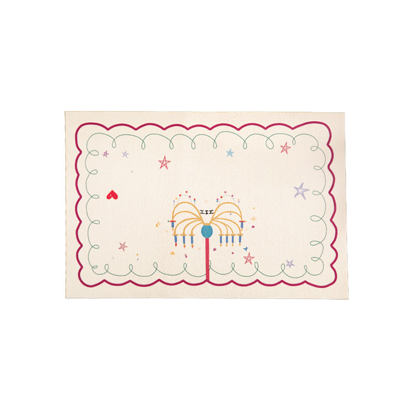 Rectangular table set made of cotton blend with hand-drawn carnival motif and wavy decorative border Kalsten