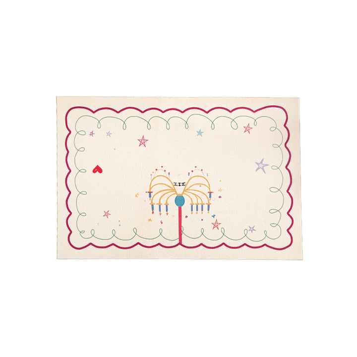 Rectangular table set made of cotton blend with hand-drawn carnival motif and wavy decorative border Kalsten