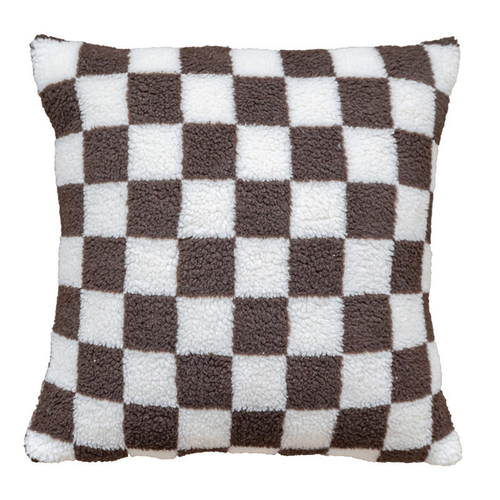 Plush Checkered Sherpa Accent Pillow Cushion