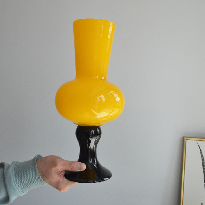 Sculptural Tall Neck Blown Glass Pedestal Vase Kalsten
