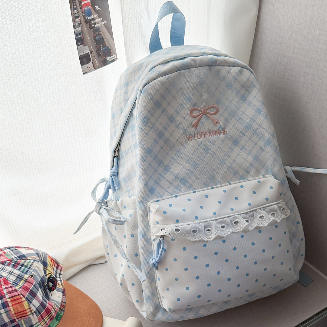 Playful Plaid and Polka Dot Backpack Kalsten