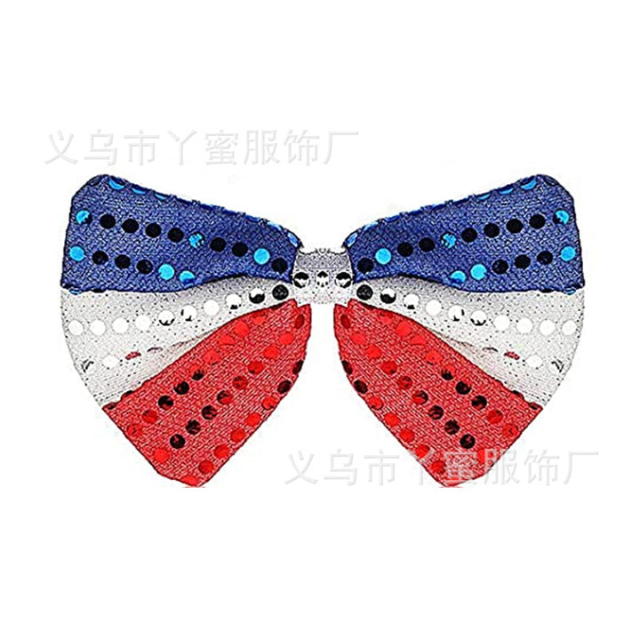 Women's Independence Day sequin flag-inspired hair bow clip with alligator clasp and rhinestone center Kalsten