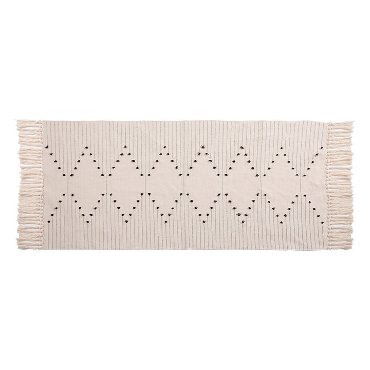 Woven runner rug with fringes and graphic polka dot pattern Kalsten