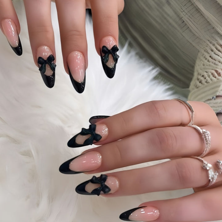 Artistic Stiletto Press-On Nail Design with Bow Accents Kalsten