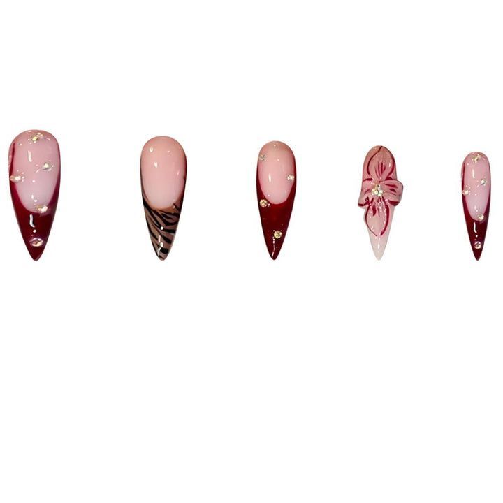 Elegant Stiletto Press-On Nail Art Set with Floral and Geometric Designs Kalsten
