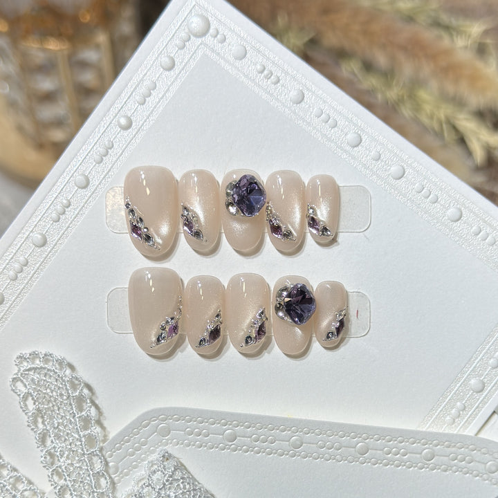 Elegant Press-On Nail Set with Gemstone Accents Kalsten