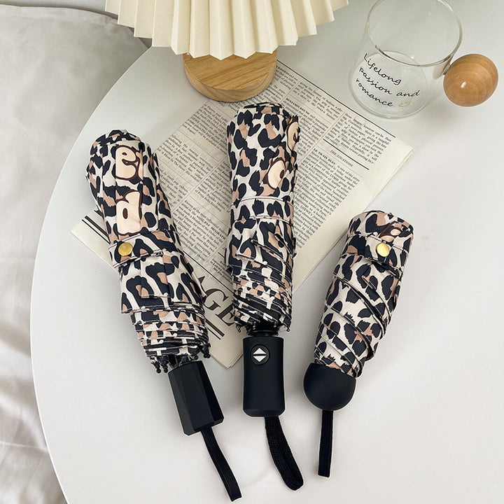 Women's Foldable Umbrella with Dynamic Leopard Pattern Kalsten