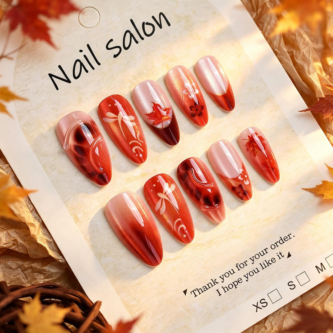 Artistic Press-On Nail Set with Cherry Blossom Design Kalsten