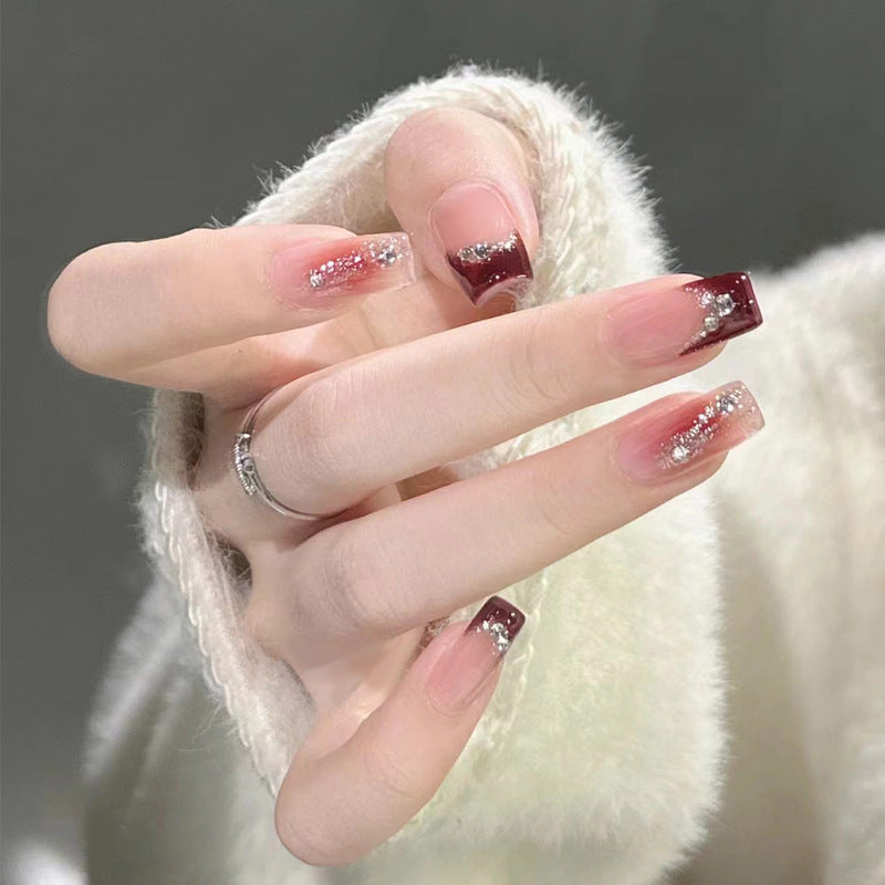Elegant Glittery French Tip Press-On Nails Kalsten
