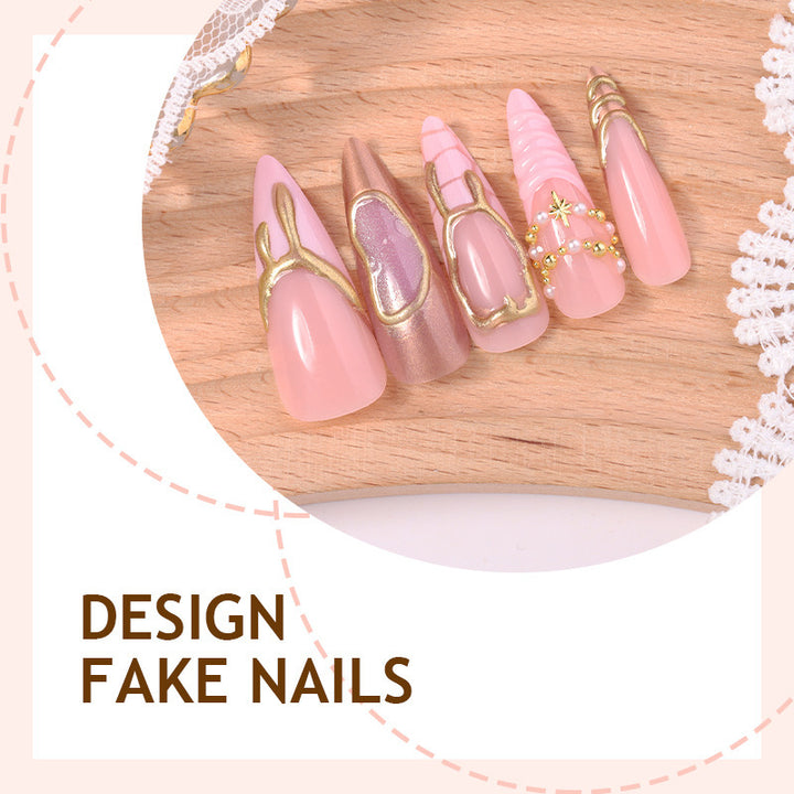 Acrylic nail set with luxurious pink designs and glamorous decorations Kalsten