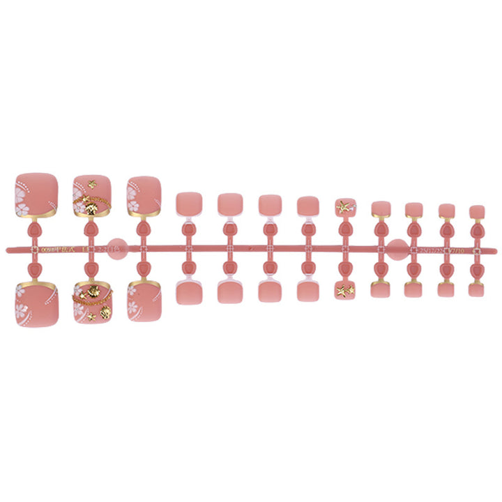 Floral Design Press-On Nail Set with Gold Accents Kalsten