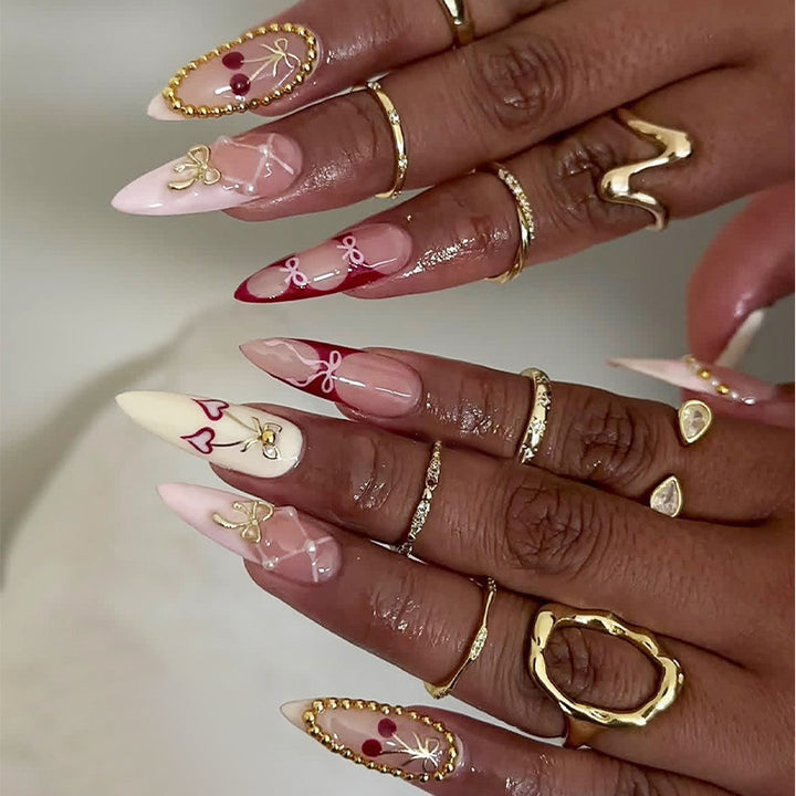 Creative nail art set with playful heart and bow accents Kalsten