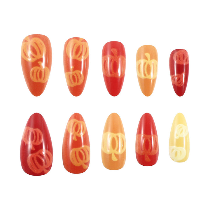 Artistic Pumpkin-Themed Press-On Nail Set Kalsten
