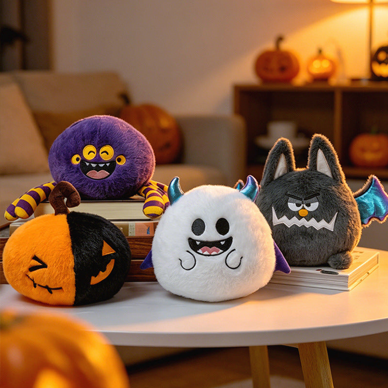 Cozy decorative pumpkin plush pillow with face and velvet feet