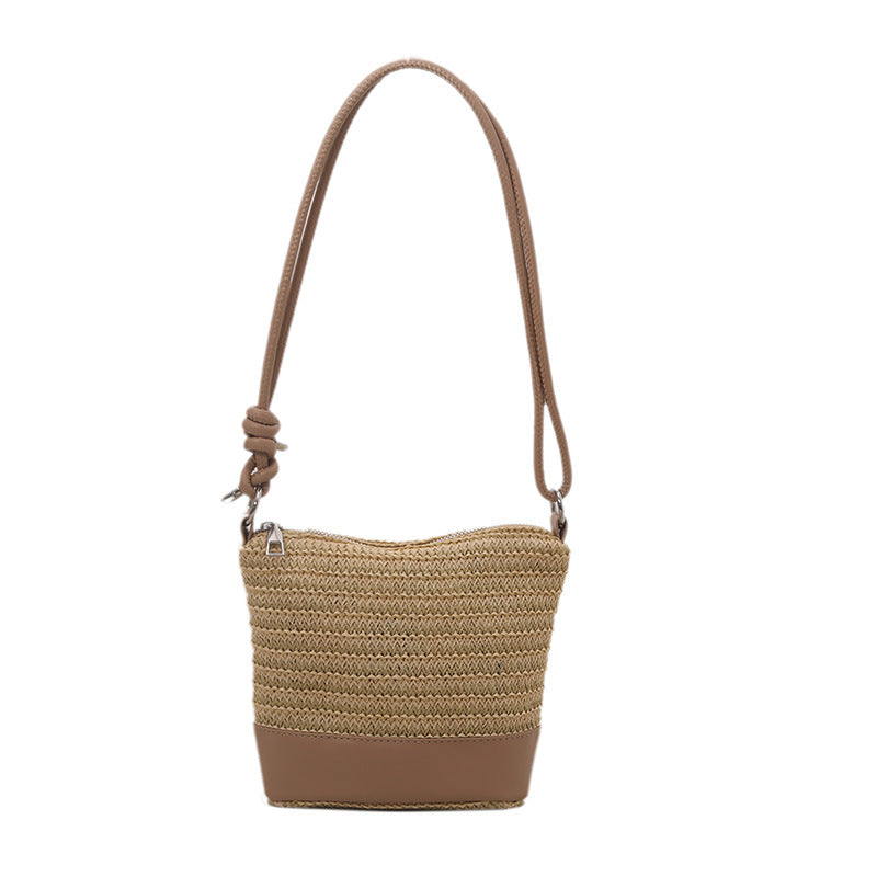 Woven Straw and Leather Crossbody Bag Kalsten
