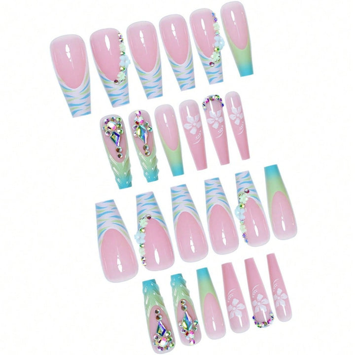 Decorative Long Press-On Nail Art with Gemstone Accents Kalsten