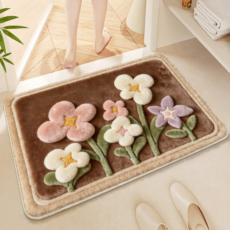 Floral Embroidered Bath Mat