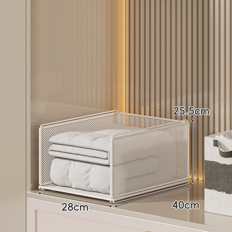 Vertical Stackable Mesh Closet Storage Tower with Four Pull-Out Ventilated Drawers