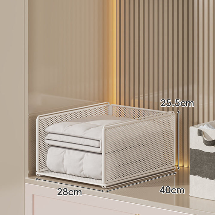 Vertical Stackable Mesh Closet Storage Tower with Four Pull-Out Ventilated Drawers