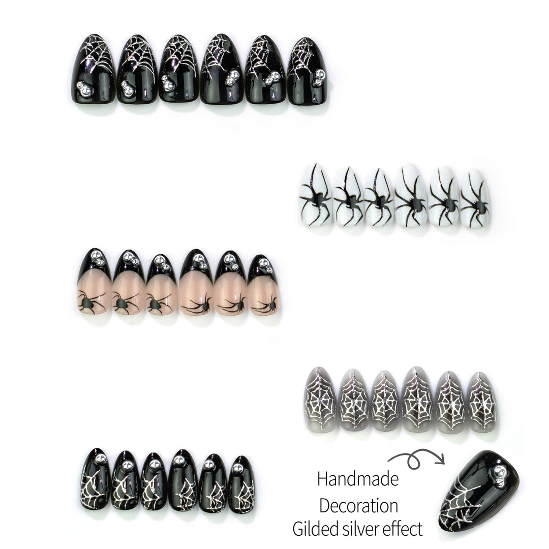 Halloween-Themed Press-On Nail Set with Spider and Web Design Kalsten