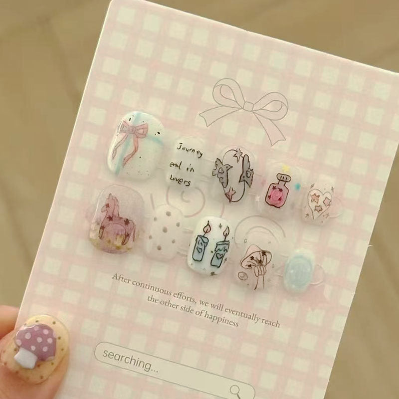 Artistic Cat-Themed Press-On Nail Art Set Kalsten