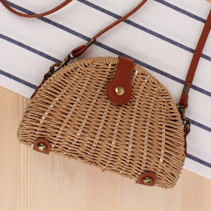 Rattan Shoulder Bag In Crescent Shape Design Kalsten