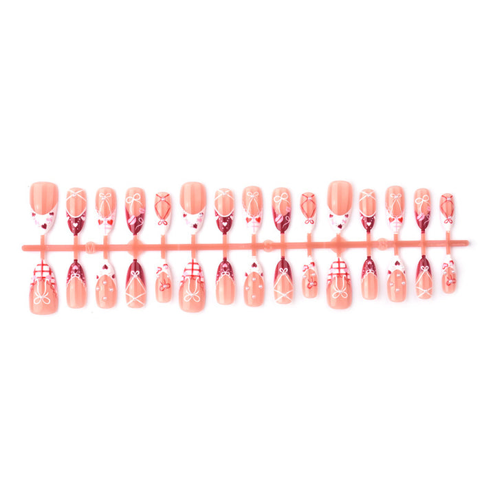 Decorative Press-On Nail Set with Heart and Bow Designs