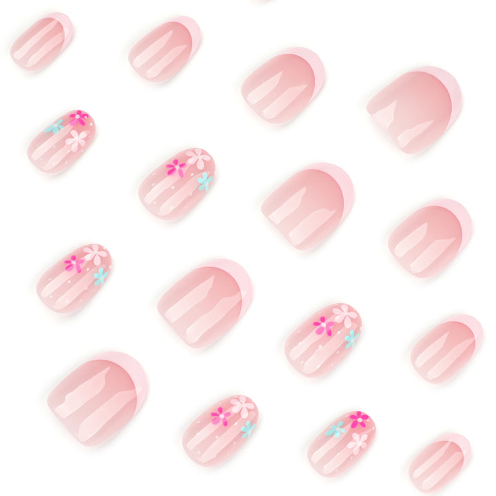 Artful nail extensions with colorful floral designs and glitter Kalsten