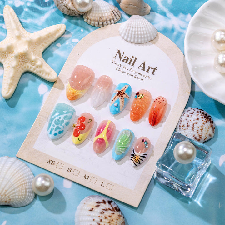 Artistic Beach-Themed Press-On Nail Set Kalsten
