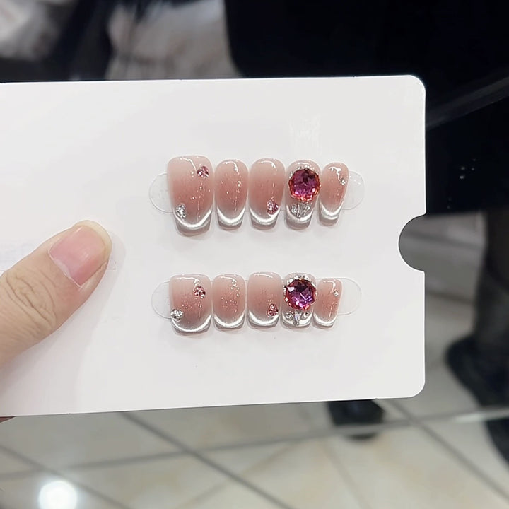 Decorative Press-On Nail Set with Gemstones Kalsten