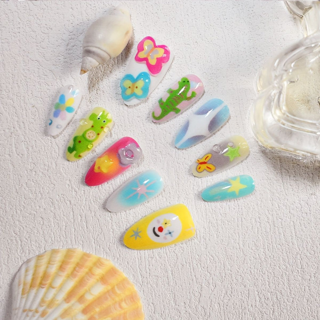 Playful Themed Press-On Nail Art Set Kalsten