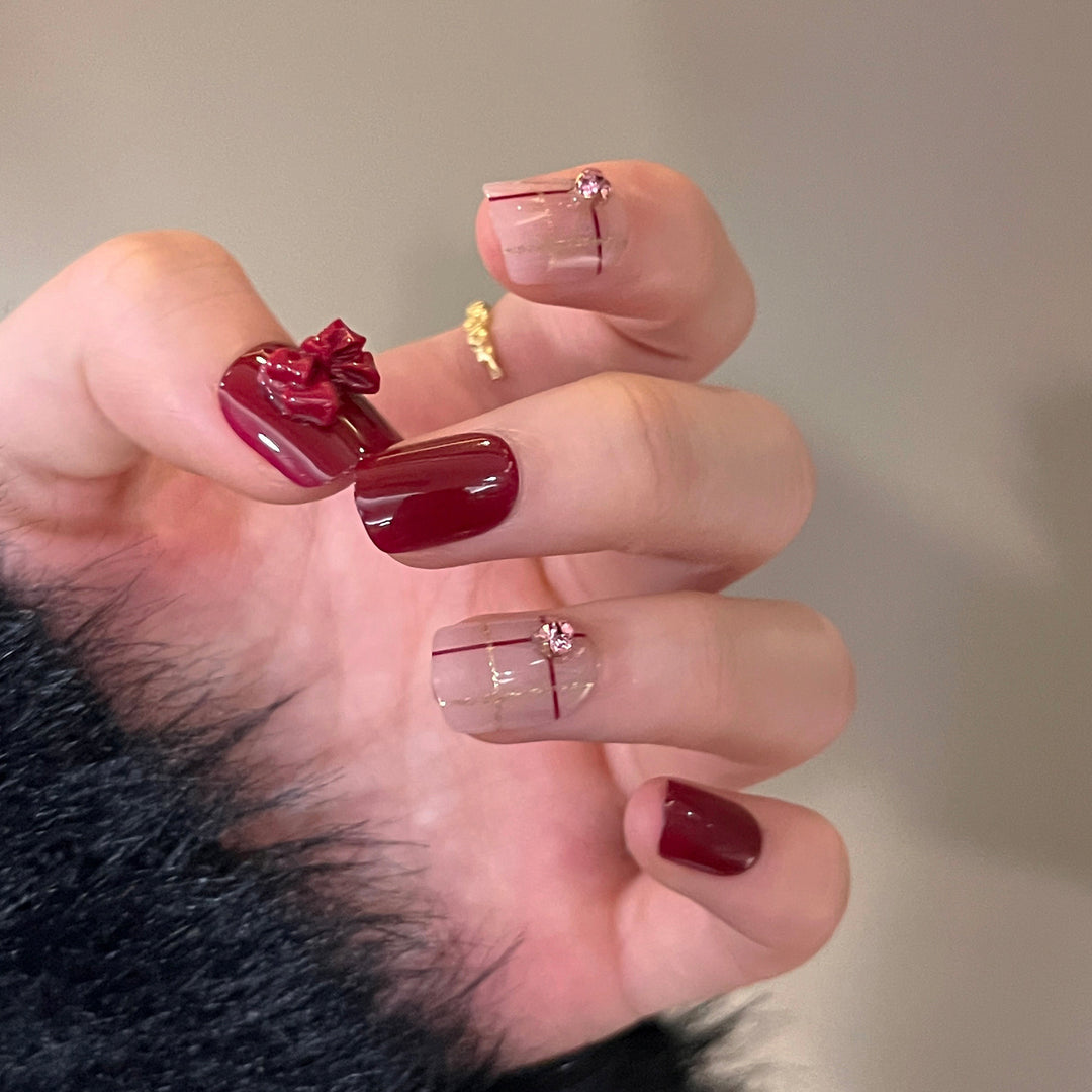 Decorative Press-On Nail Art Extensions with Bow Accents Kalsten