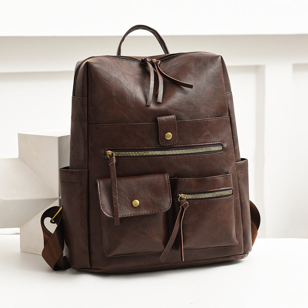 Stylish Multi-Pocket Faux Leather Backpack Kalsten