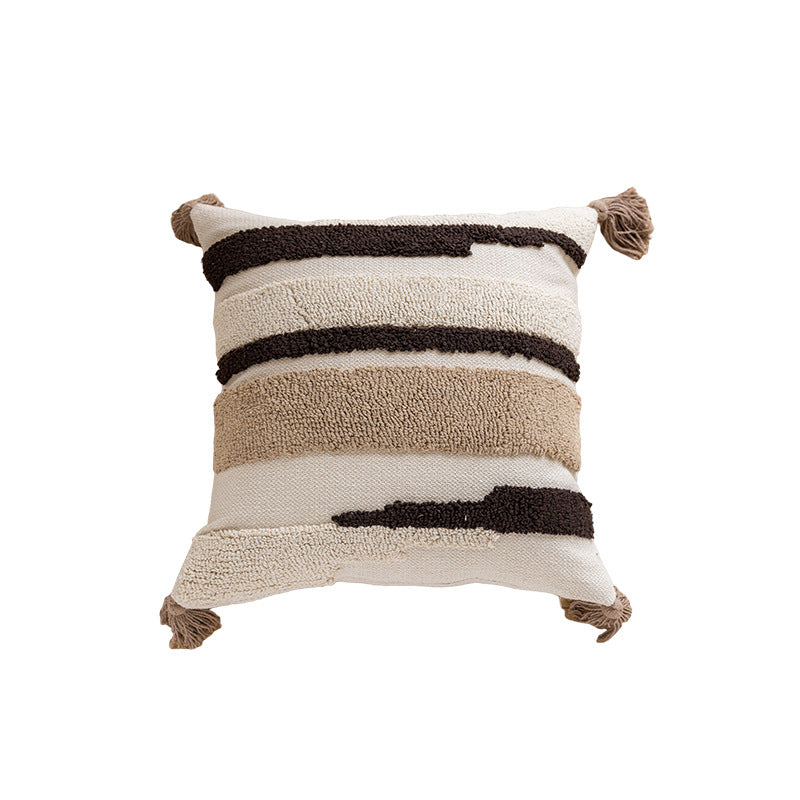 Tufted Quatrefoil Cotton Throw Pillow Cover with Corner Tassels and Hidden Zipper