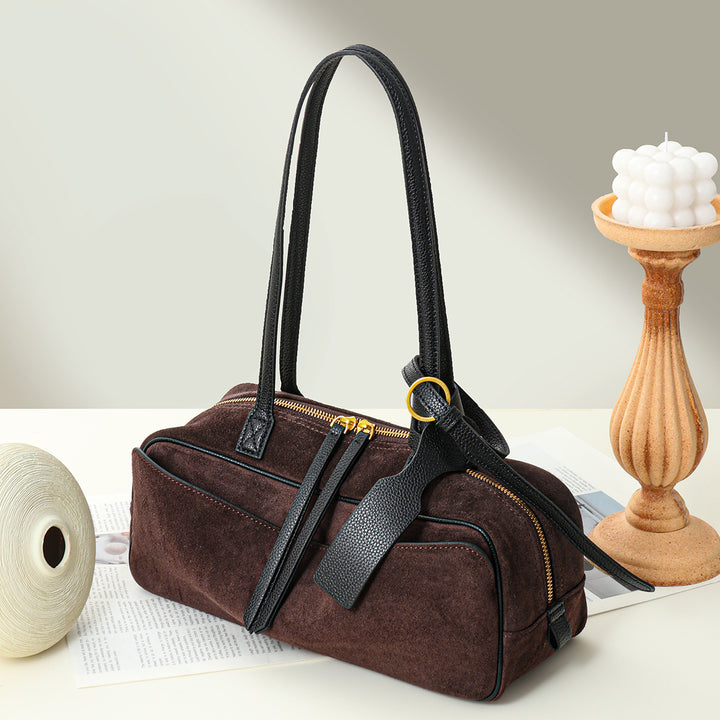 Compact Rectangular Pebbled Shoulder Satchel with Top-Zip and Detachable Strap