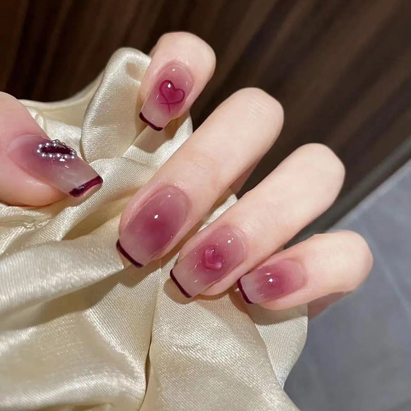Elegant Heart-Embellished Press-On Nails Kalsten