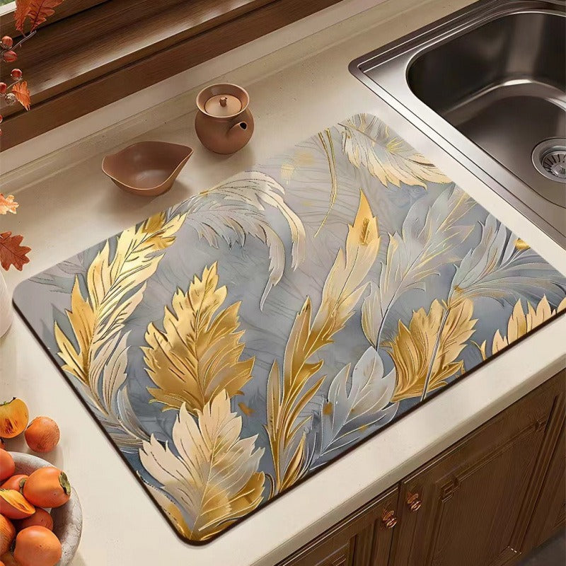 Modern Leaf-Pattern Kitchen Mat