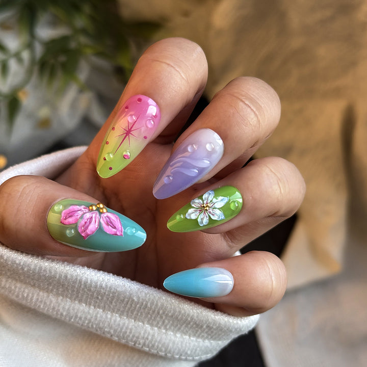 Artistic Floral-Embellished Press-On Nail Set Kalsten